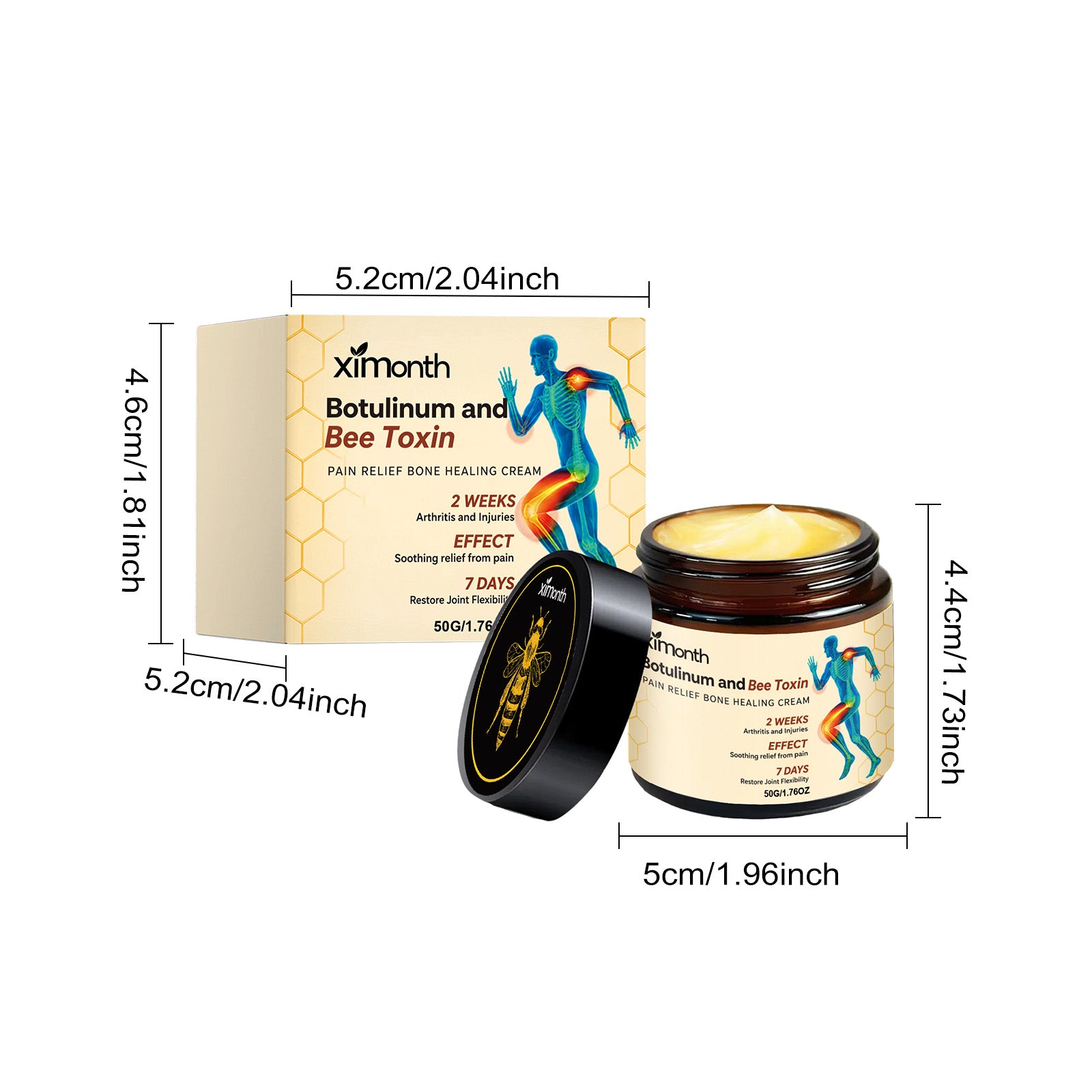 XIMONTH 50g face and neck care cream jar and carton with dimensions