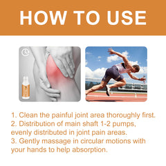Step-by-step instructions: spray Bee Venom Joint Care on affected joints and massage gently for absorption