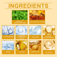 Ingredient panel for XIMONTHS Bee Venom Joint & Bone Care Cream, showing menthol, bee venom, glycerin, mineral oil and allantoin