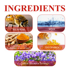 Key ingredients of Bee Venom Hip Joint Care Cream including bee venom, turmeric, and violet extract