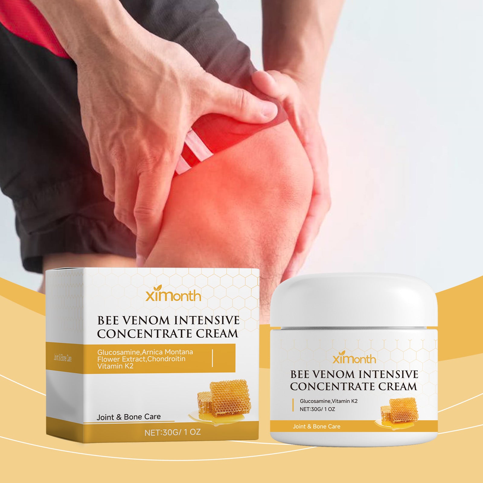 Bee Venom Joint Care Cream with Glucosamine and Arnica reduces knee and leg joint soreness