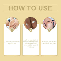 How to use bee venom treatment cream for joint pain: clean skin, apply cream, and massage gently.