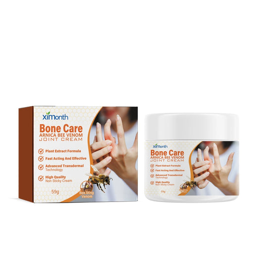 Ximonths bee venom arnica joint care cream jar and box with hand joint illustration