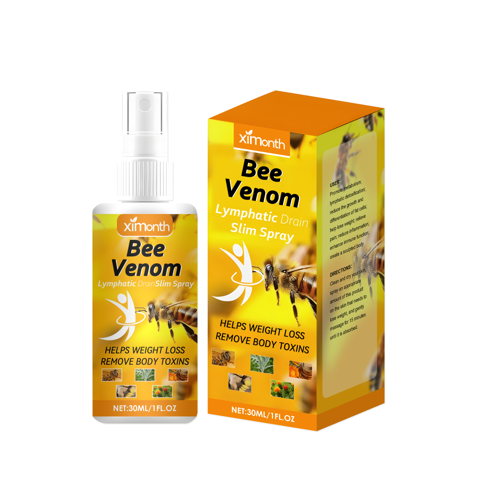 XIMONTH Slim Spray 30ml body-care bottle and carton