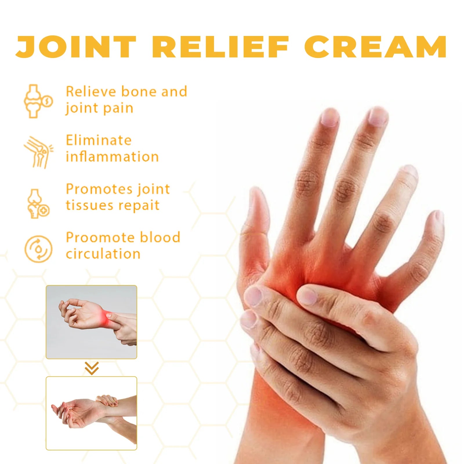 Older adult holding hand in pain – Bee Venom Joint Care Cream provides fast relief and improves joint flexibility