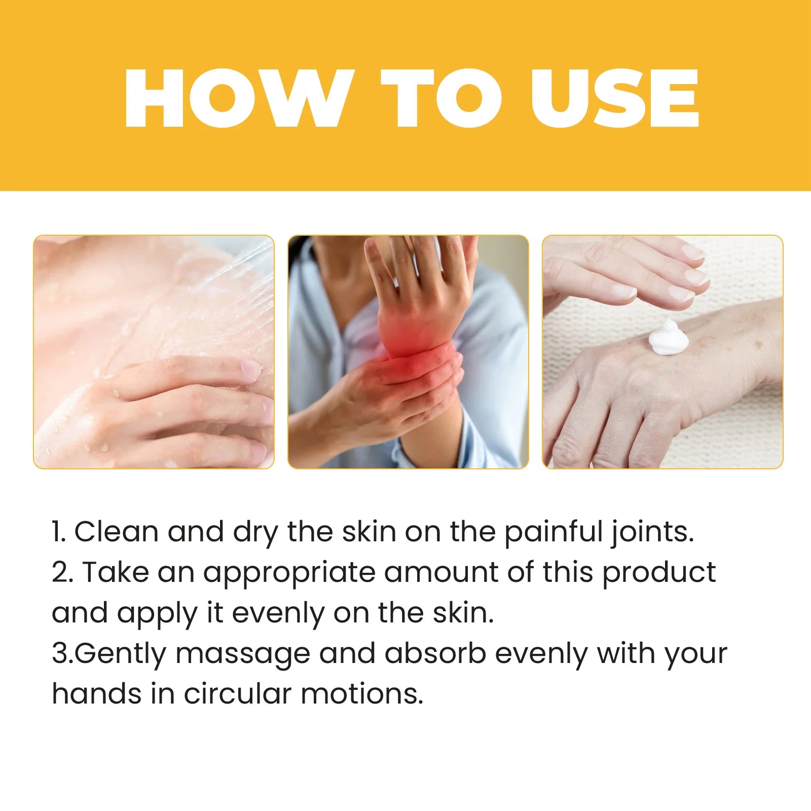 Step-by-step: apply Bee Venom Joint Care Cream to affected joints and massage gently for absorption