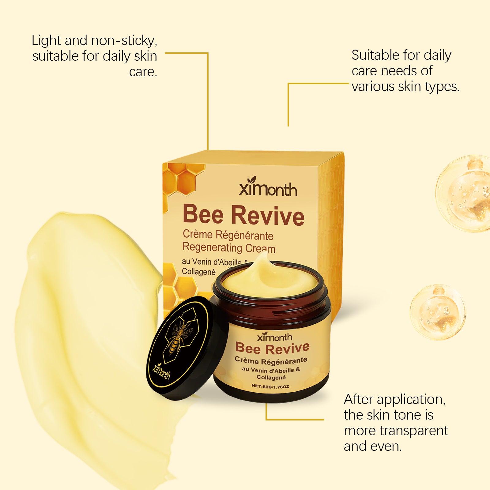 Daily face cream with bee venom and collagen