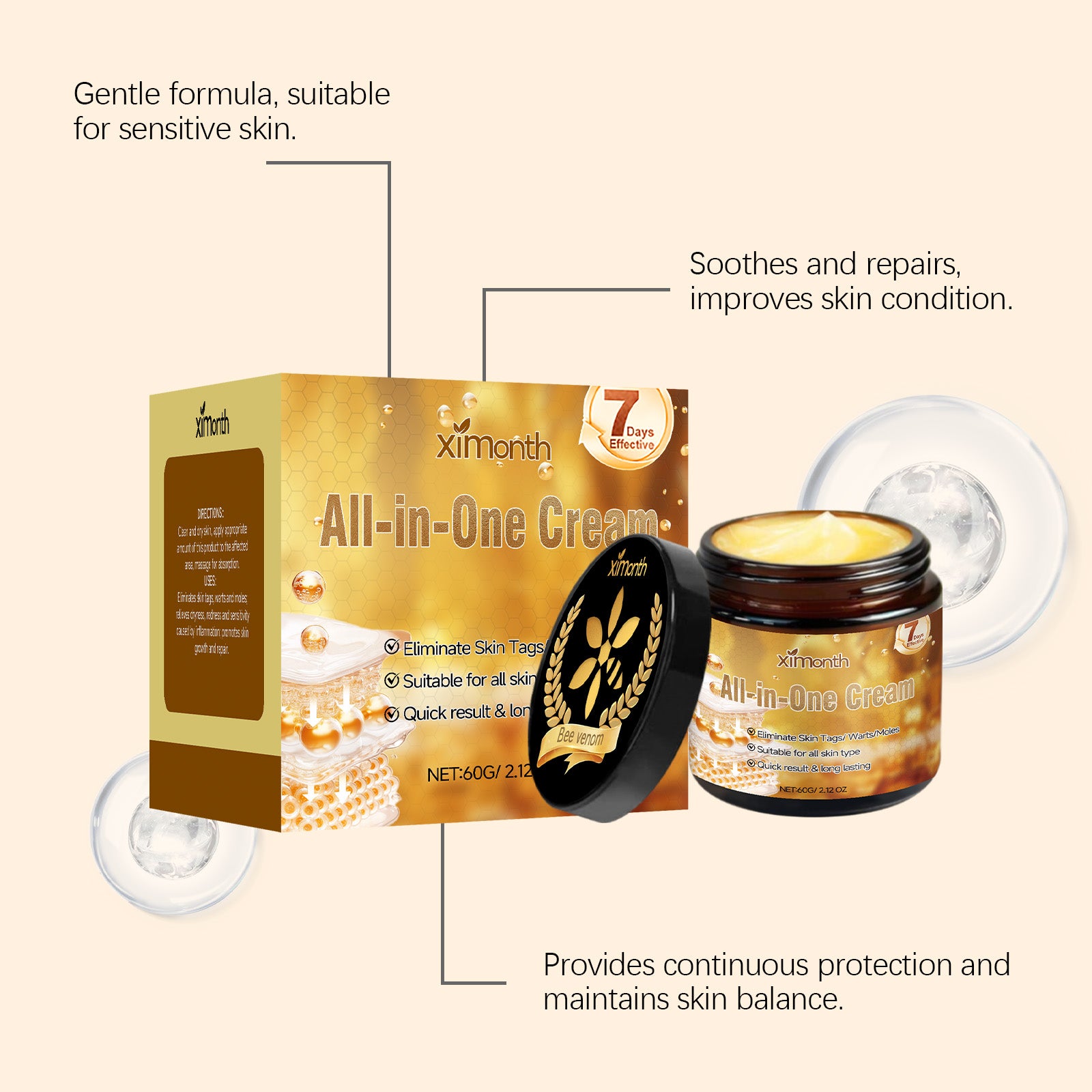 Gentle skin care cream texture and packaging