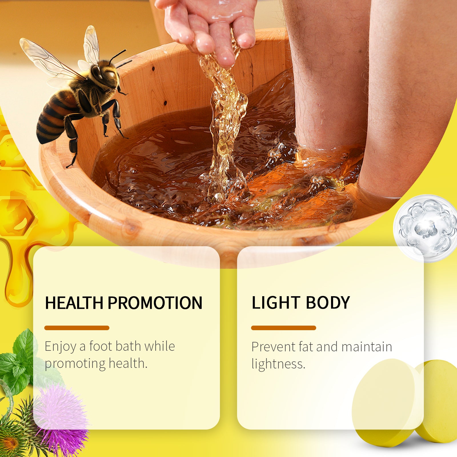 Bee venom foot bath tablet package and ingredients