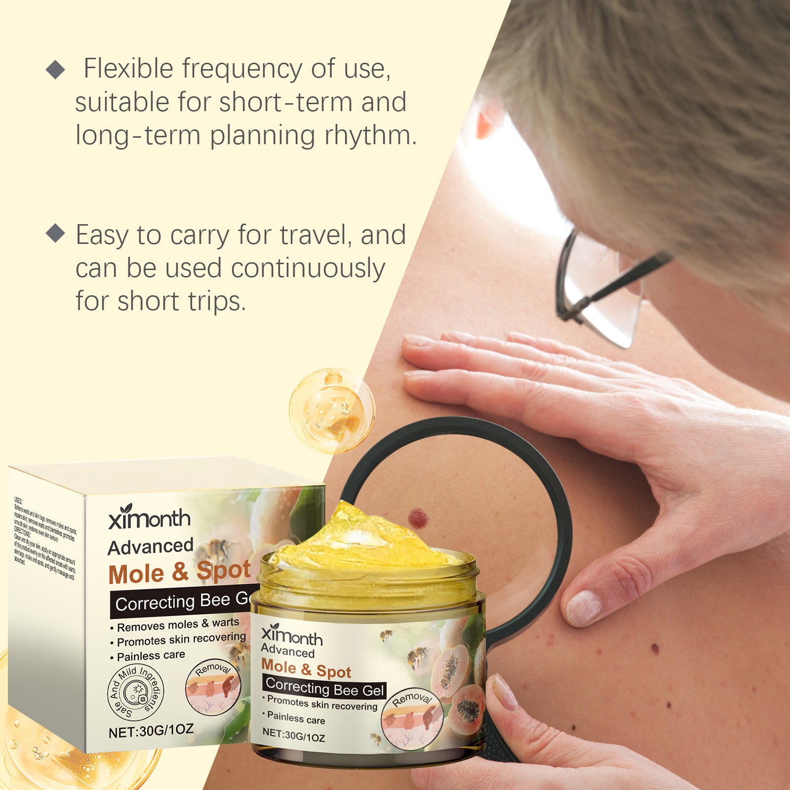 Spot gel packaging with a targeted skin-care illustration