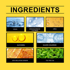 Ingredient panel for XIMONTHS Bee Venom Nail Care Solution for Daily Moisture, showing urea, glycerin, silver chloride, bee venom and tea tree