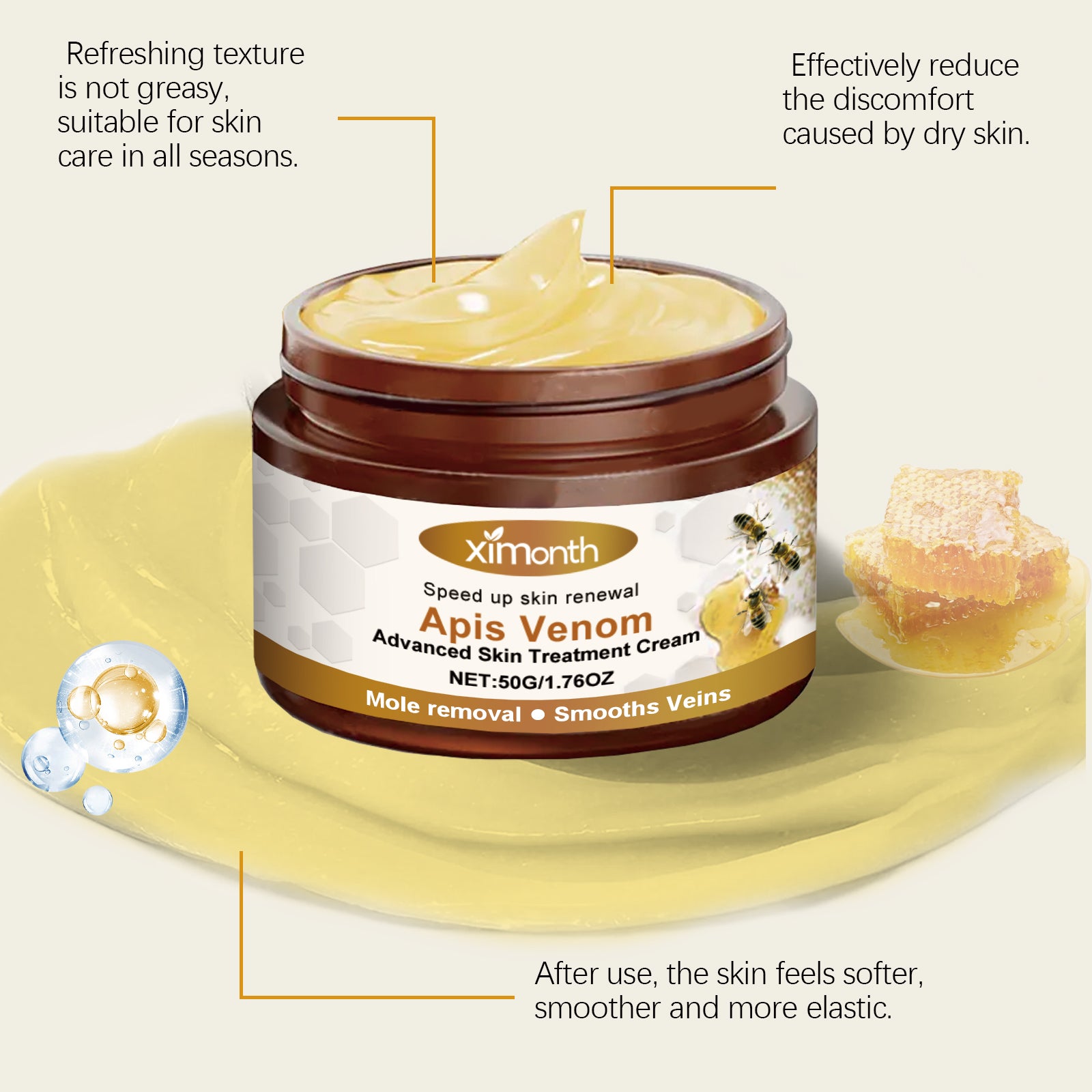 Bee venom cream for smooth-looking skin