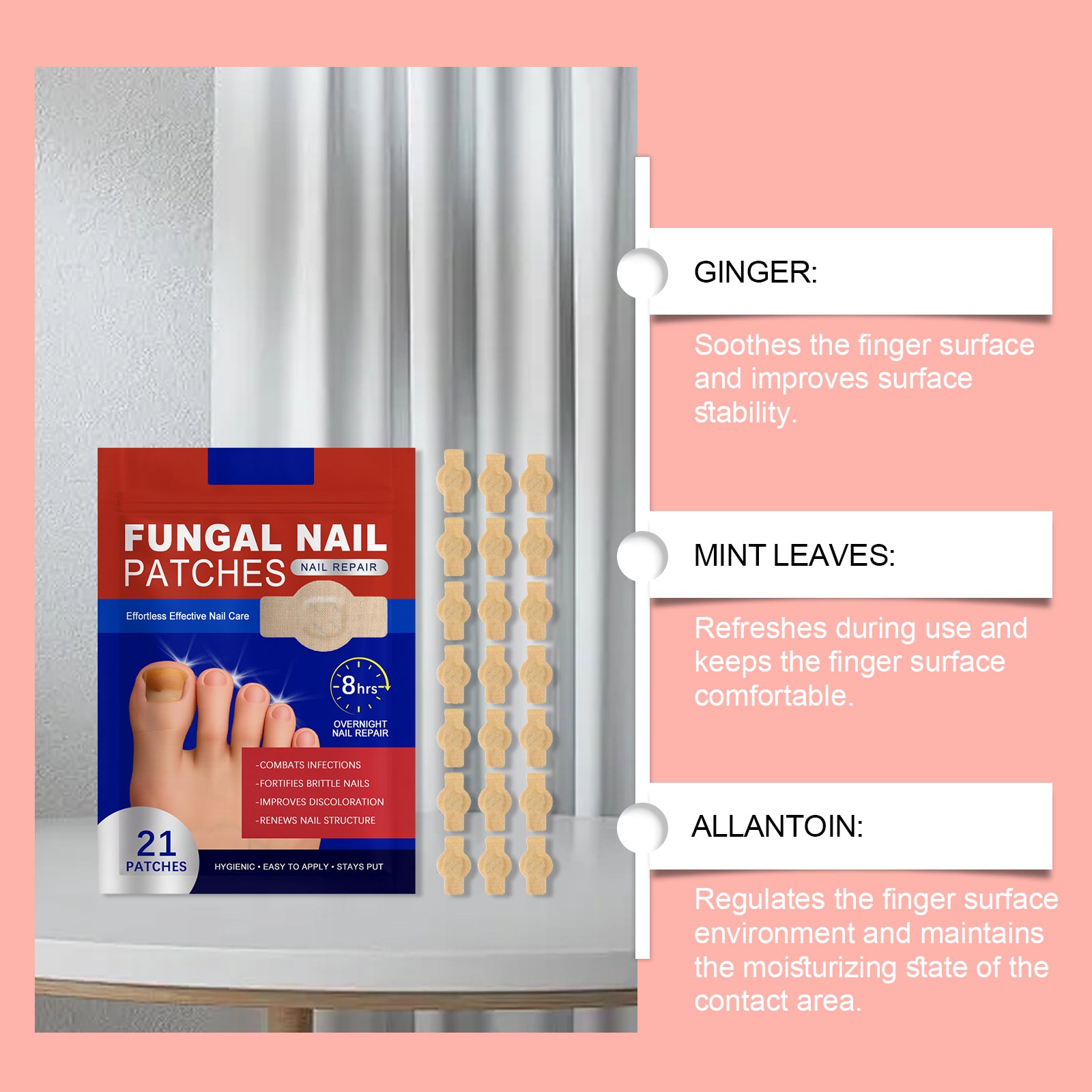 Nail patch ingredients including allantoin and mint