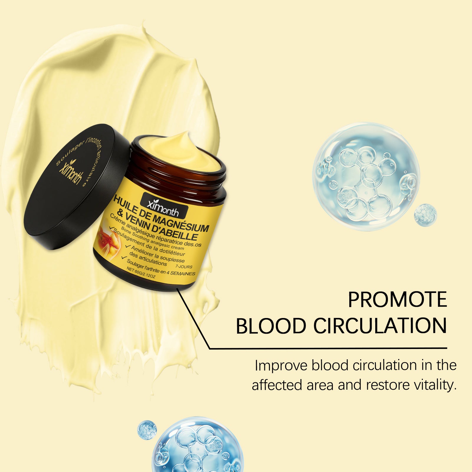 Magnesium massage cream texture and product artwork