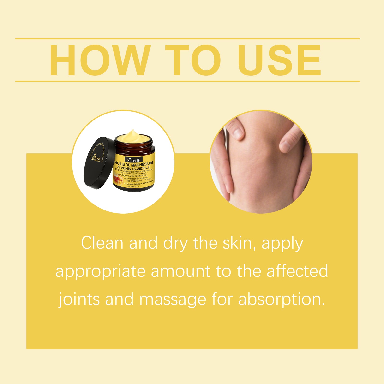 Cream directions: clean skin, apply and massage around the knee