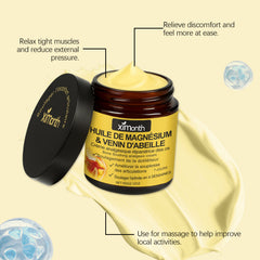 Open magnesium arnica cream jar and creamy texture