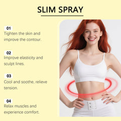 Slim Spray product artwork with an abdominal massage scene