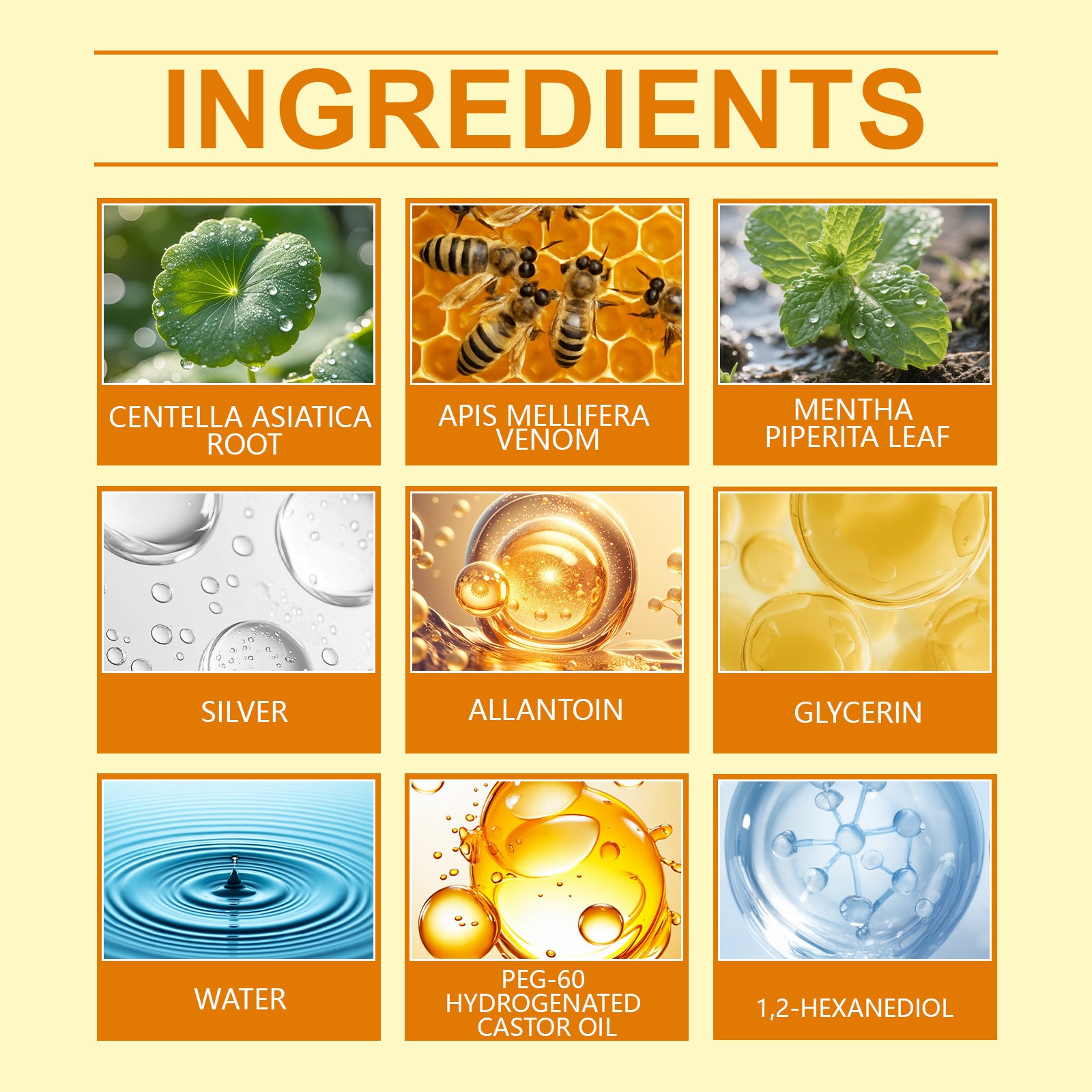 Body spray ingredients including centella, peppermint, allantoin and glycerin
