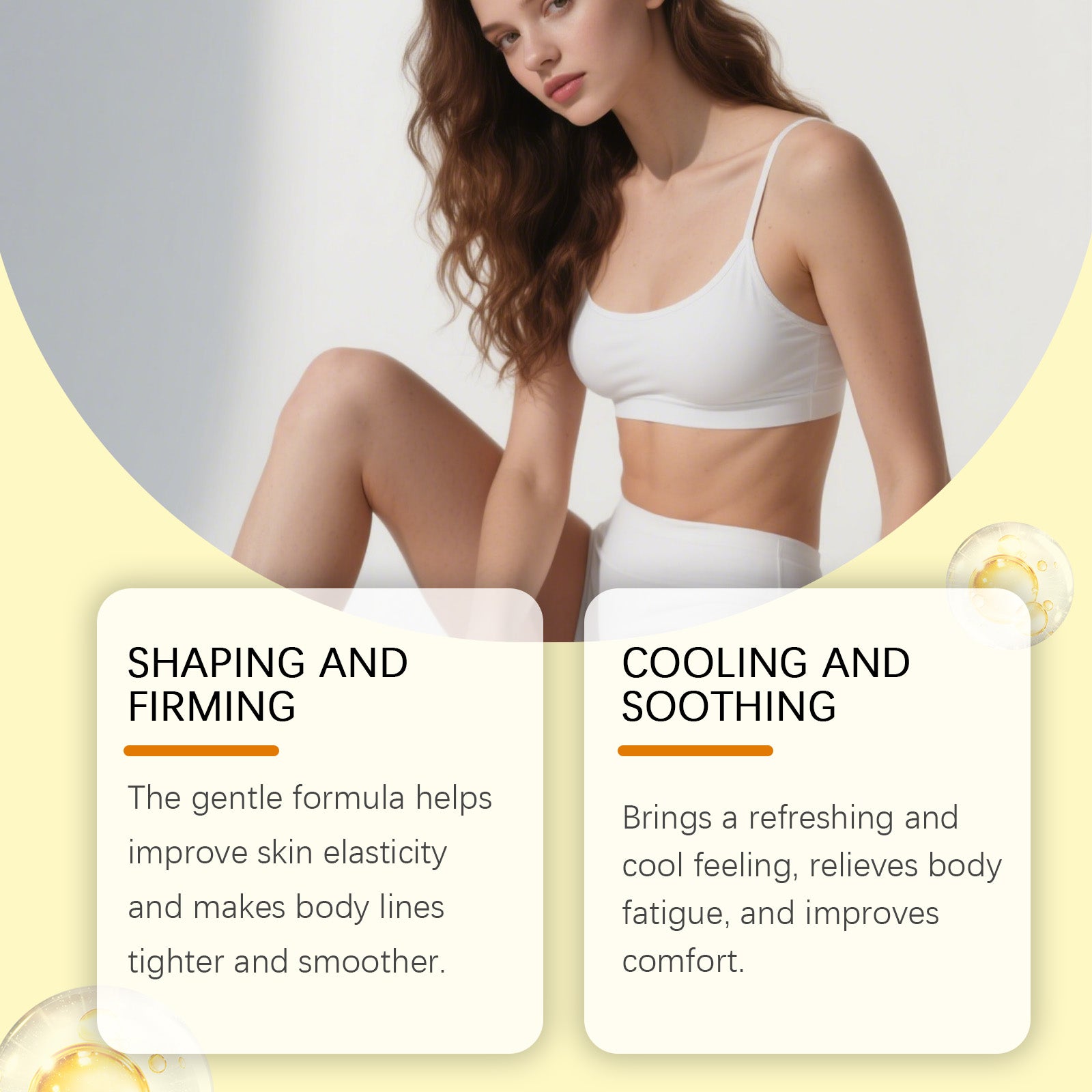 Body-care spray illustration describing cooling and massage