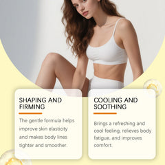 Body-care spray illustration describing cooling and massage