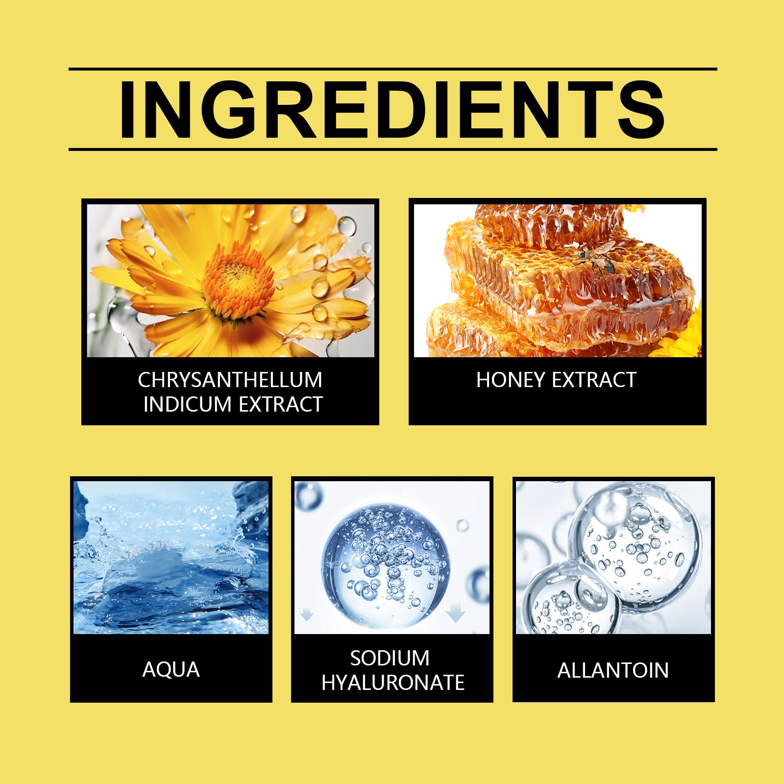 Honey eye-drop ingredients: Chrysanthellum indicum, honey, water, sodium hyaluronate and allantoin