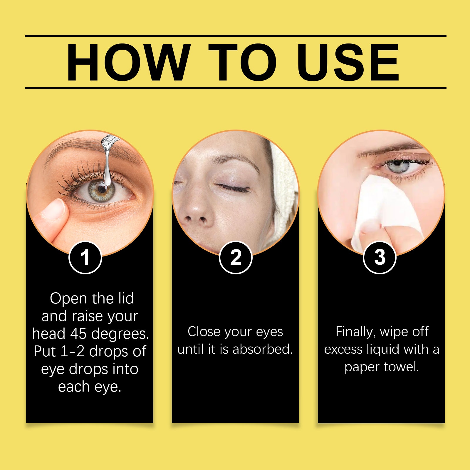 Three-step application illustration supplied with the honey eye drops