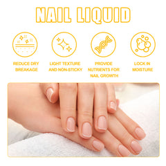 Nail liquid feature graphic above a photograph of cared-for fingernails