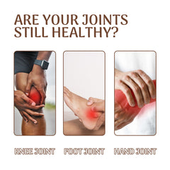Image illustrating knee joint pain, foot joint pain, and hand joint pain, highlighting joint health issues.