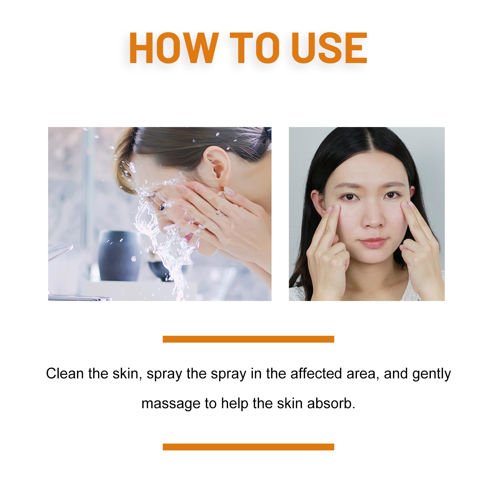 Supplied wart spray application illustration showing cleaning and skin application