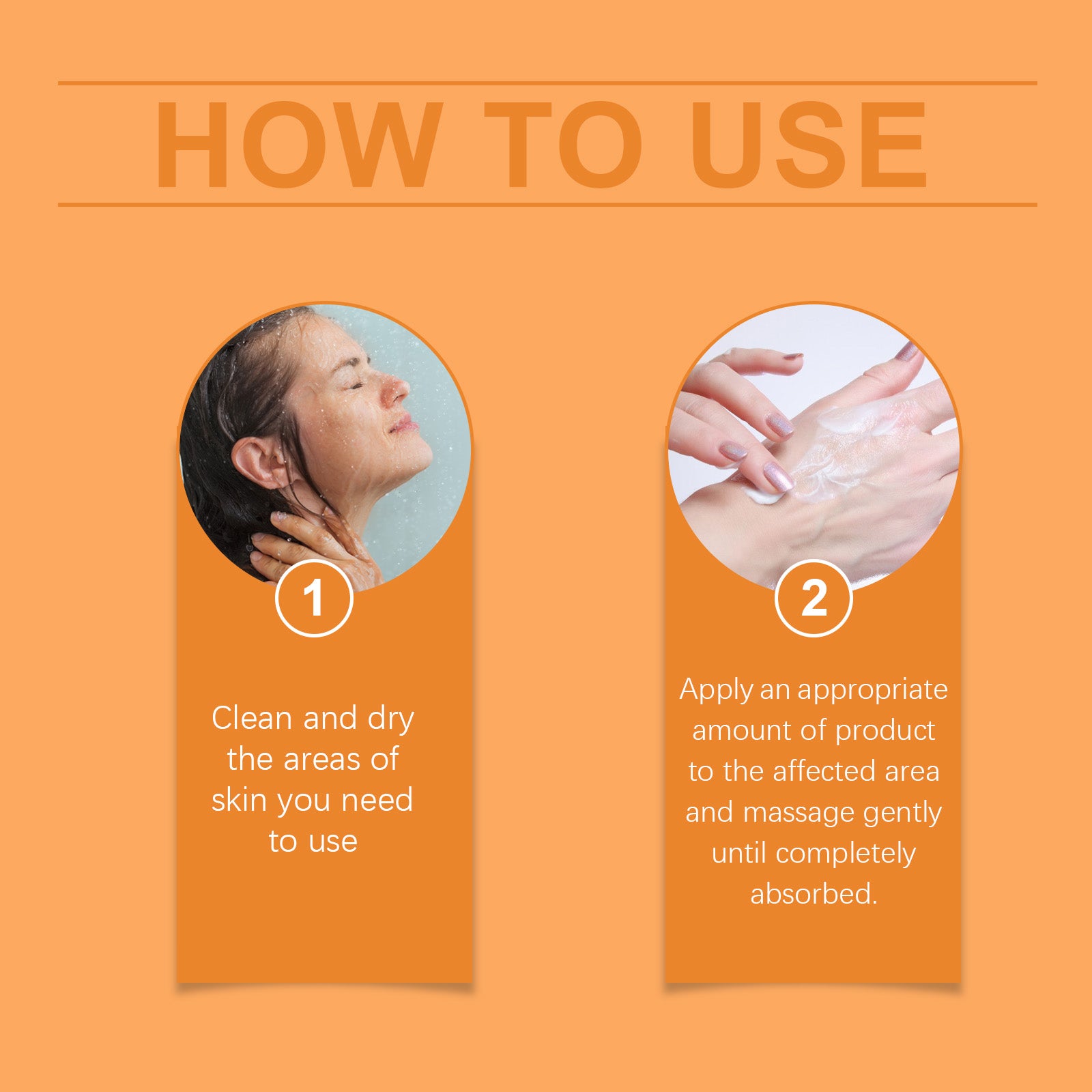 Two-step cream application directions for cleaning skin and gentle massage