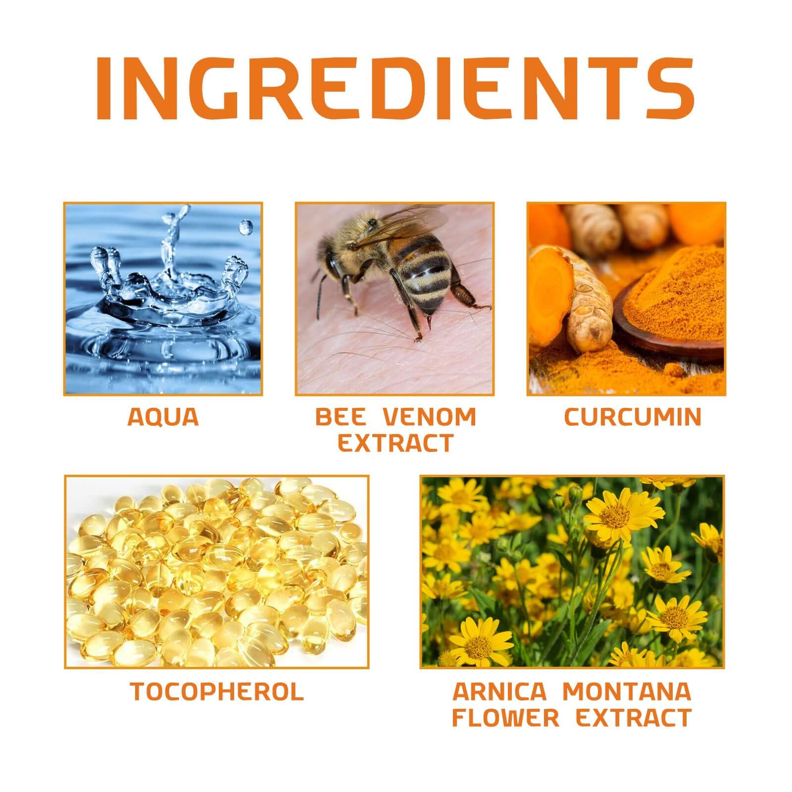 bee venom knee therapy gel key ingredients including bee venom extract and natural actives
