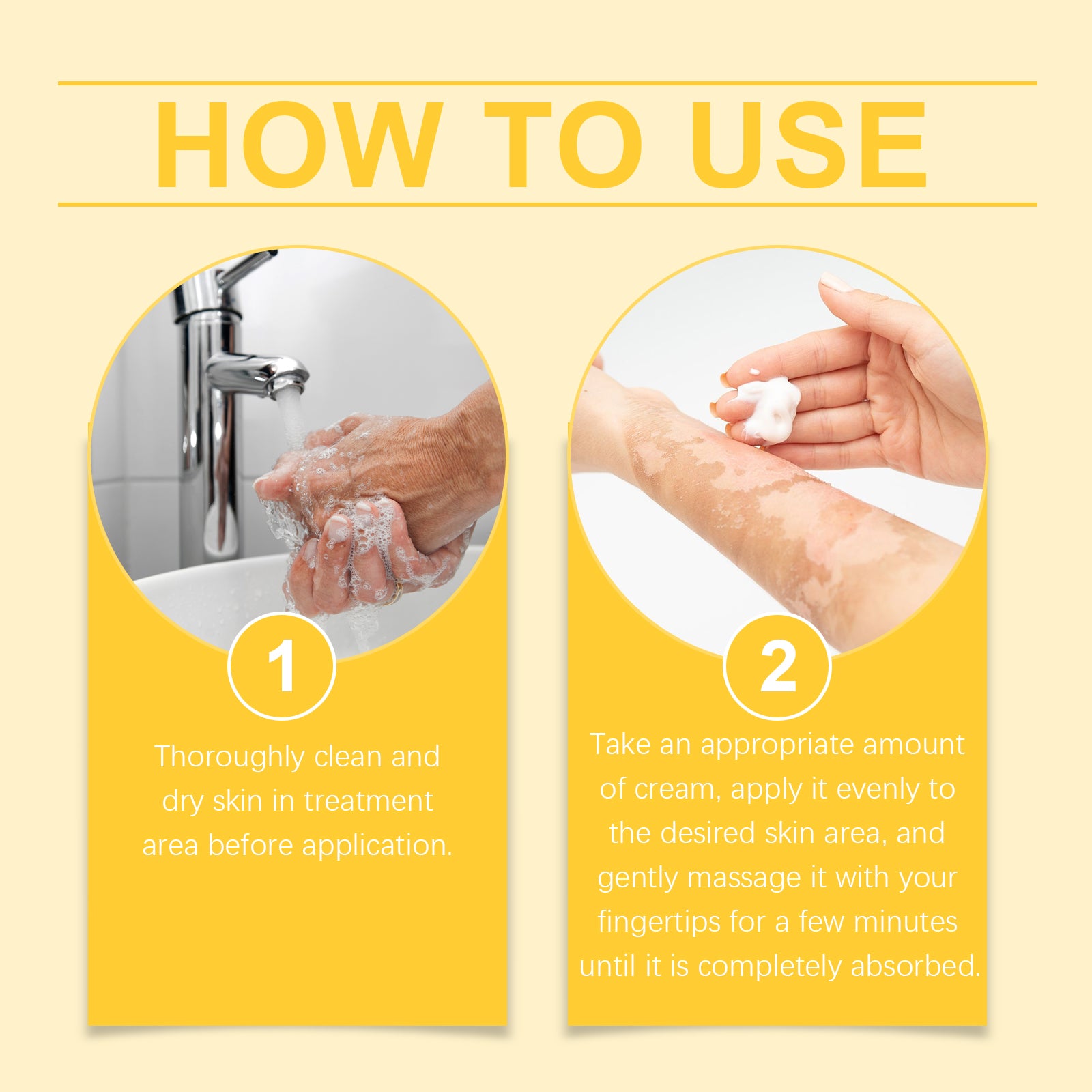 Two-step white-spot cream directions for cleaning skin and applying the cream